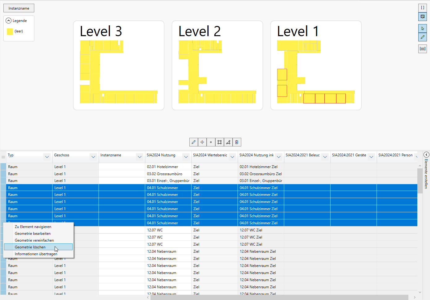 Geometrien loeschen Multiselect