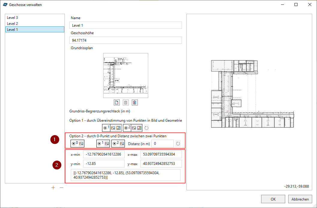 Geschosse verwalten Dialog