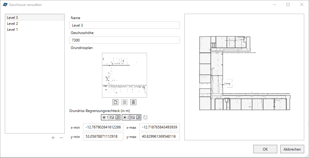 Geschosse verwalten Dialog