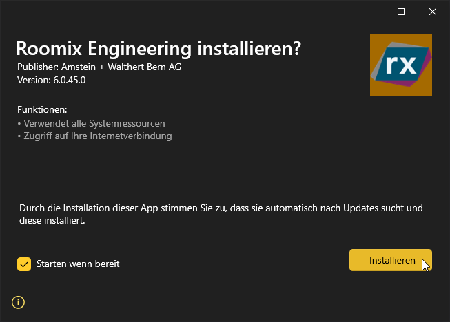 Installation bestätigen
