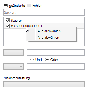 Spaltenfilter Rechtsklick