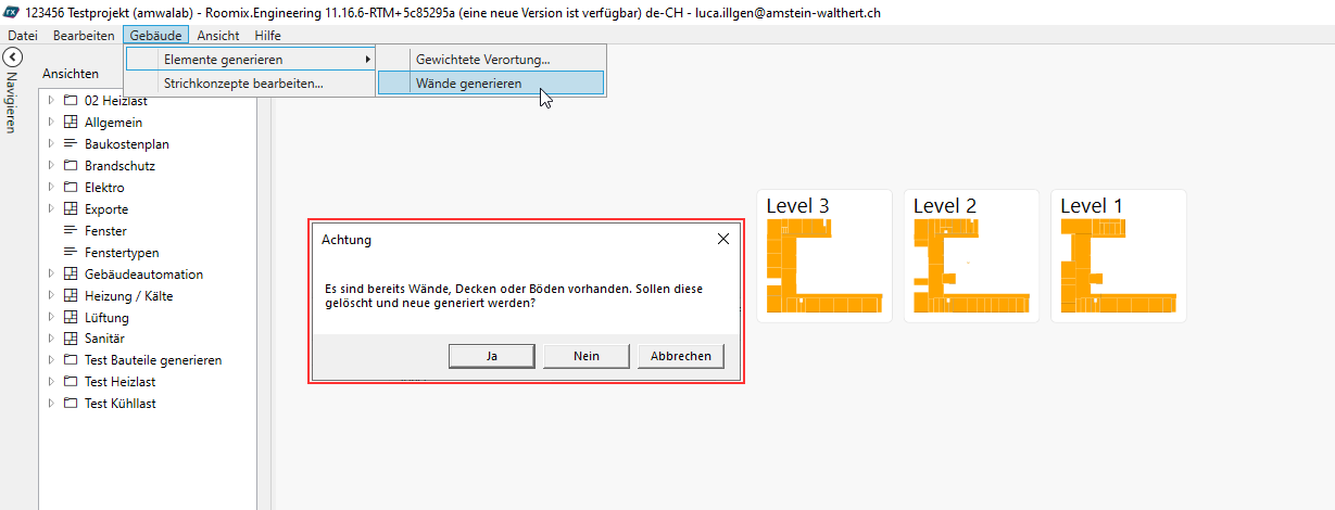 Hinweis Wände generieren
